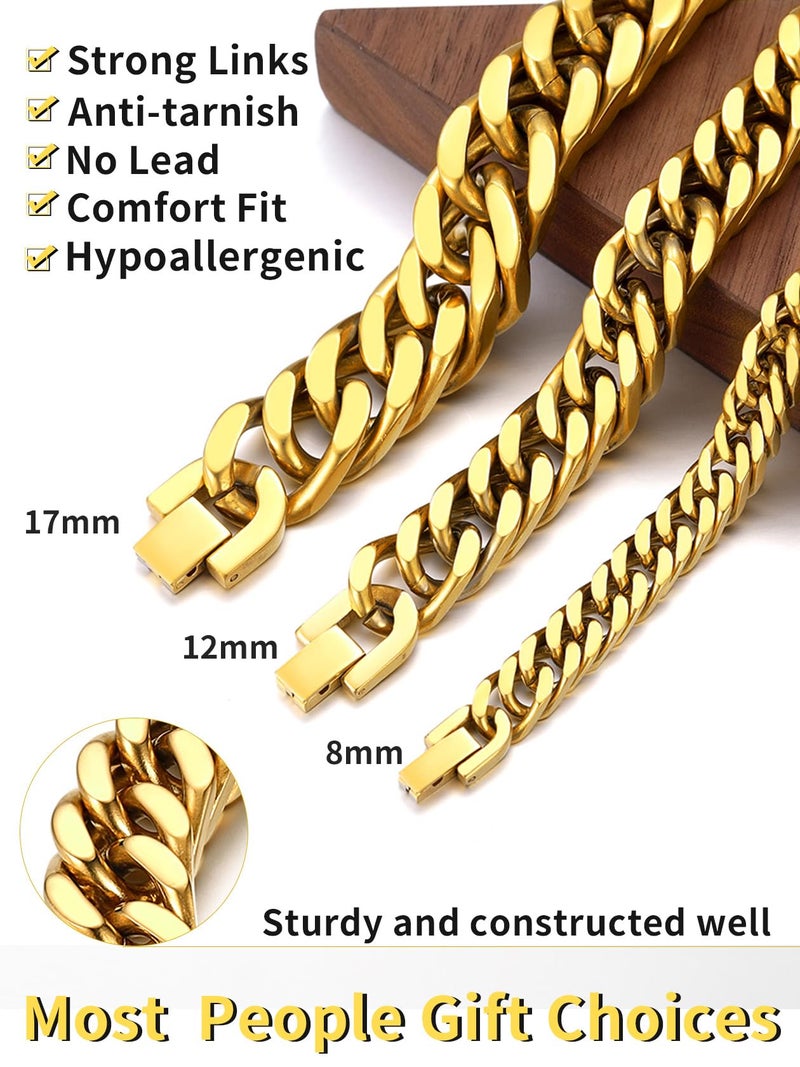 ChainsHouse Cuban Chain Bracelet for Men 8mm 19cm Rapper Wrist Chain 18K Gold Plated Metal Cuban Link Bracelet - Image 3